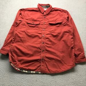 LL Bean Flannel Lined Button Up Heavy Twill Shirt Mens Large Long Sleeve Maroon